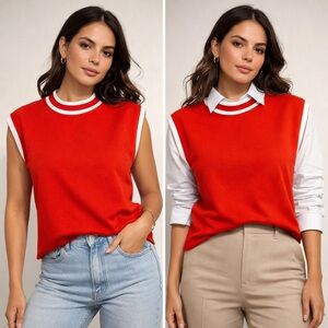 CALIA by Carrie Underwood Red Sleeveless Muscle Tee with White Trim